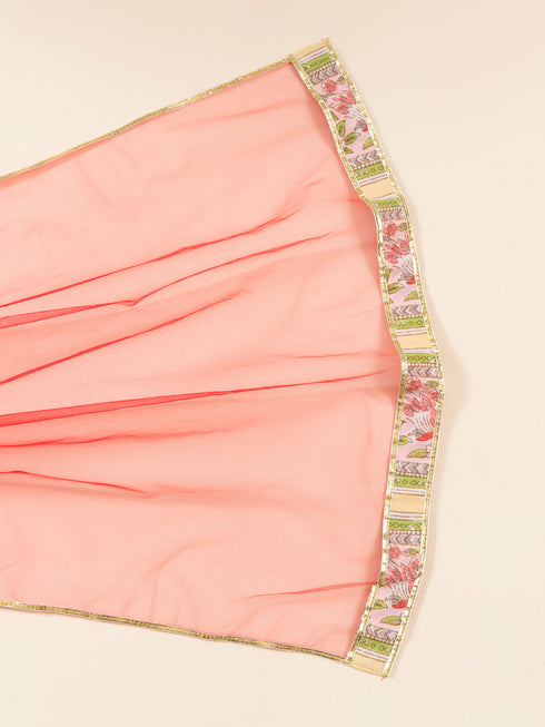 Girls Yellow Floral Printed Pleated Pure Cotton Kurta With Sharara With Dupatta